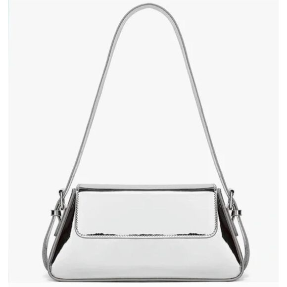 Zara Metallic Silver Mirror Minimal Flap Shoulder Bag Purse Winter Y2k Style - Picture 1 of 8